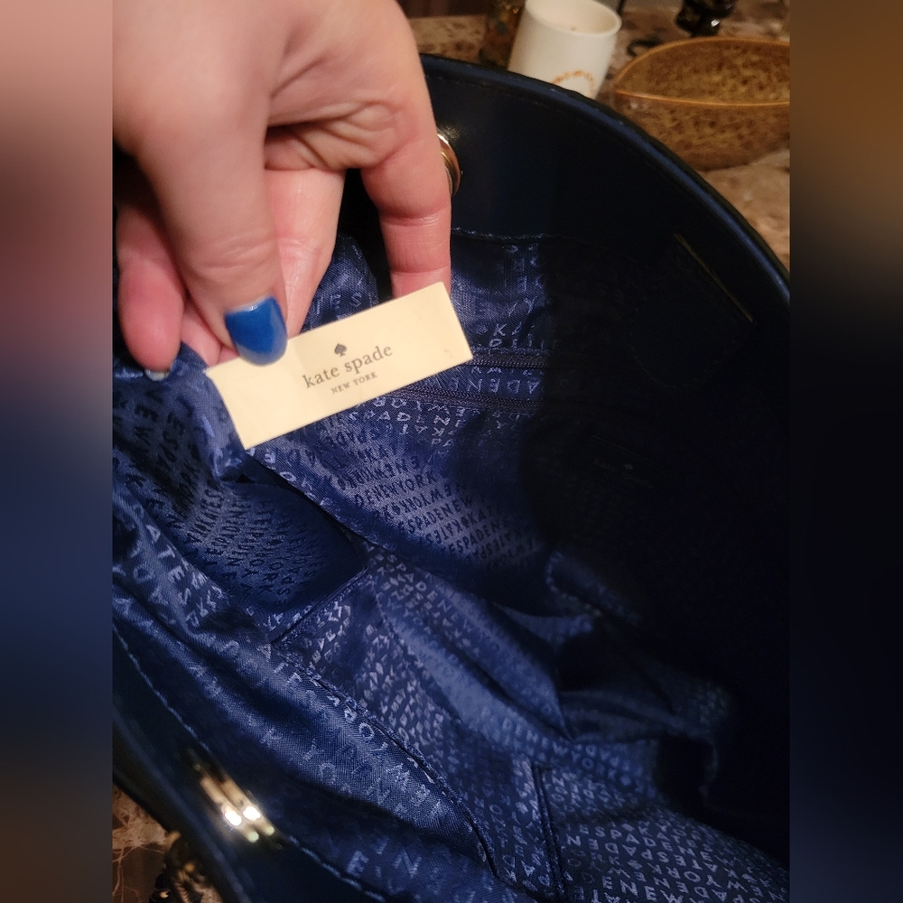Kate ♠️ Spade La Vita Blue Ostrich Leather Women's Tote Bag - Picture 9 of 13
